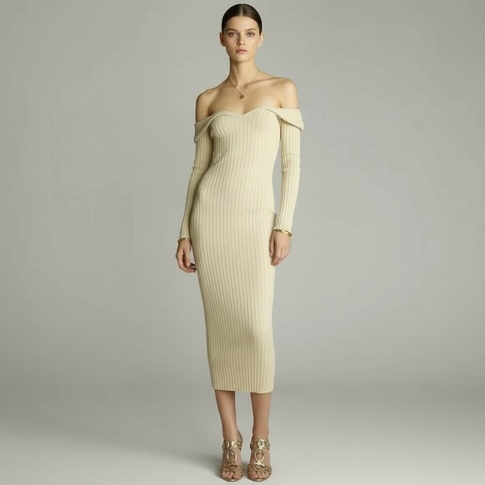 104. LAST FOUR NUDE Ribbed Midi Dress